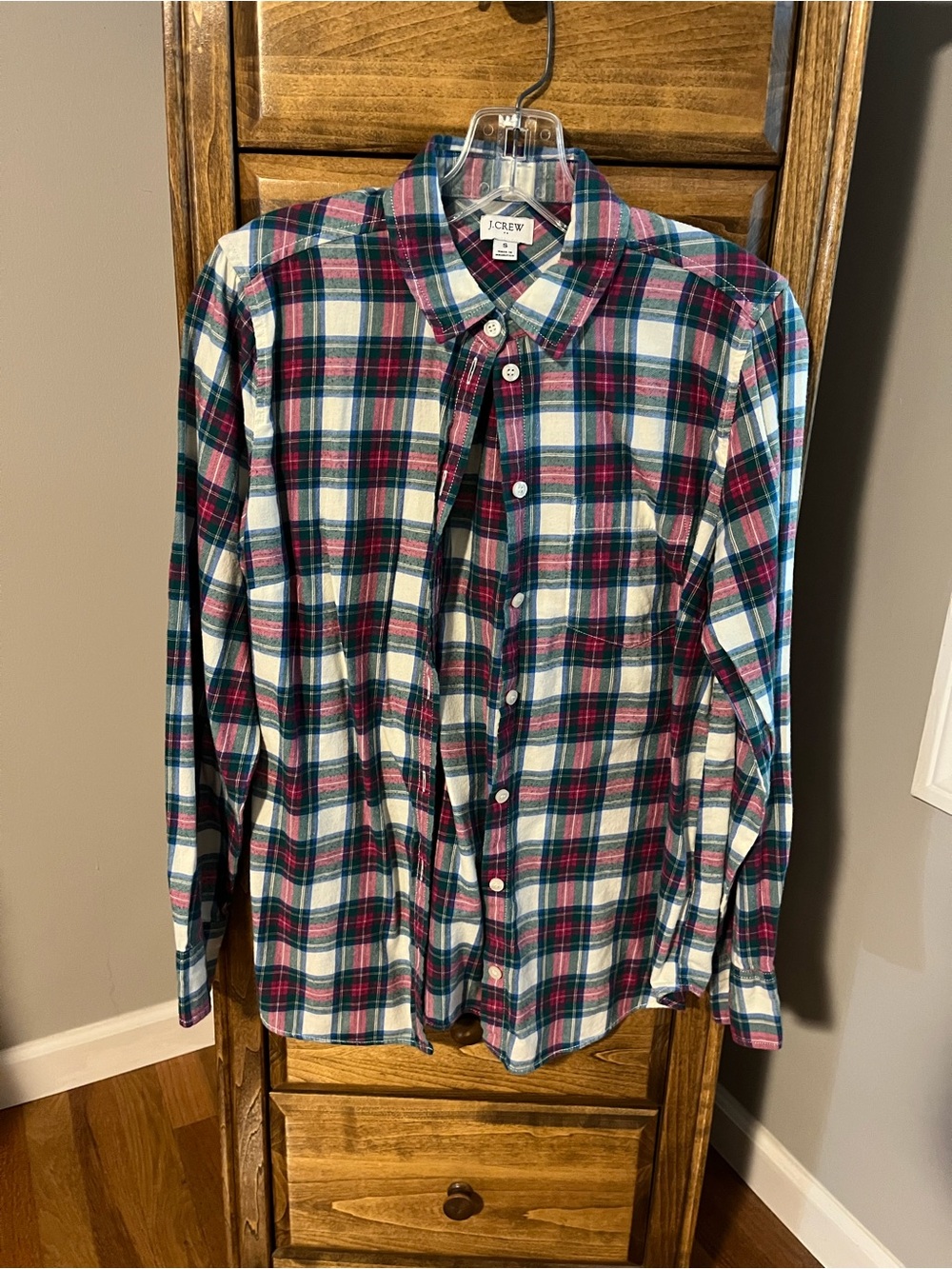 J. Crew Plaid Button-Down Shirt — Green, Blue, Pink & White